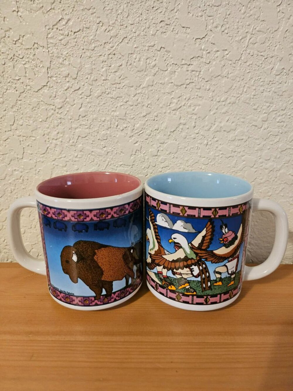 Vintage Set of 1992 Rod Velarde Jicarilla Apache Tribe Art Coffee Mugs Cups